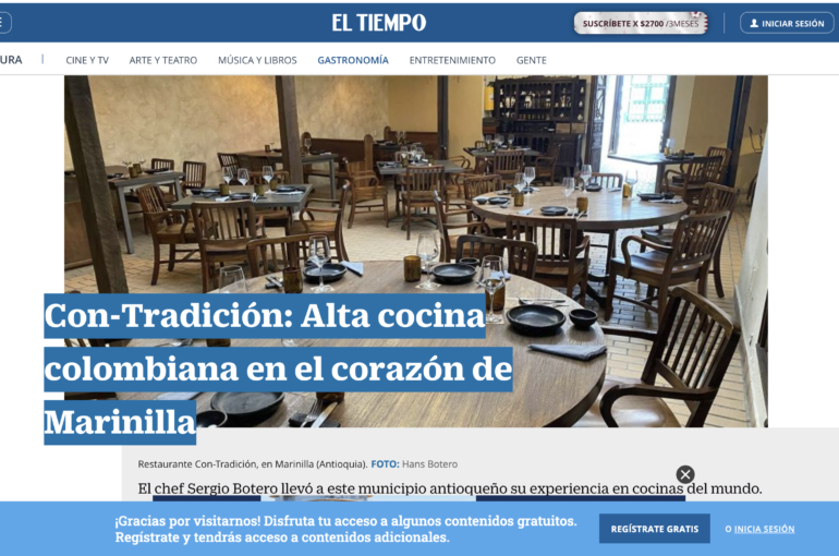 Alta concina Colombiana en el corazón de Marinilla. (ARTICULO EL TIEMPO)