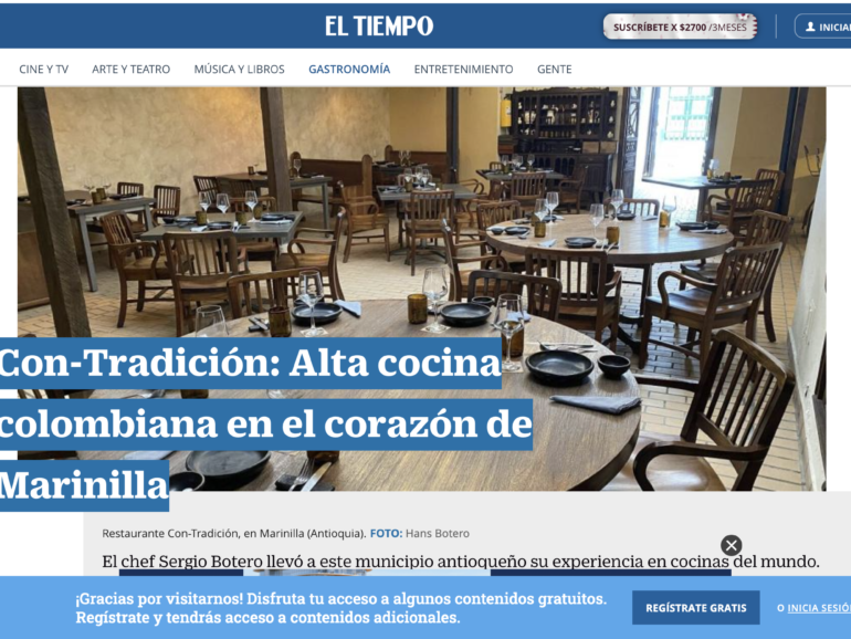 Alta concina Colombiana en el corazón de Marinilla. (ARTICULO EL TIEMPO)