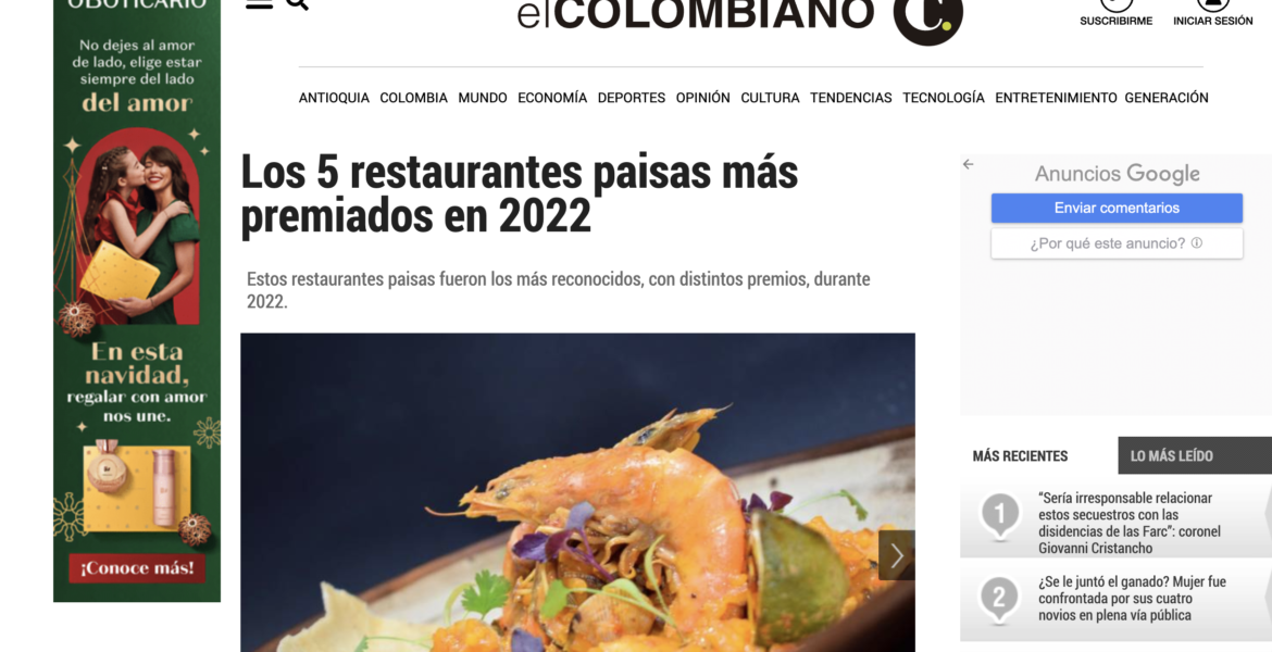 Los 5 restaurantes paisas más premiados en 2022